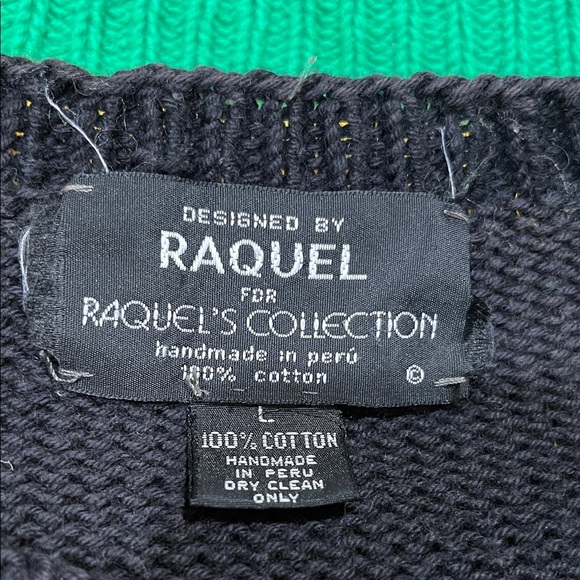 Raquel's Collection Black Knit Sweater FOLK ART. 3D FARM. VINTAGE SIZE L - Picture 3 of 11